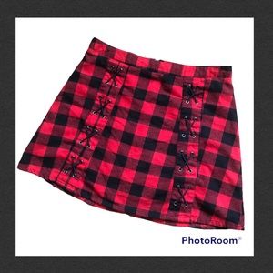 HOST PICK - SADIE & SAGE TIE DOWN FRONT RED & BLACK PLAID SKIRT